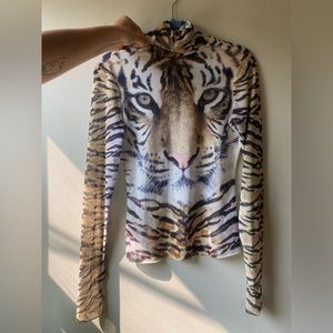 Mesh tiger long sleeve shirt turtleneck